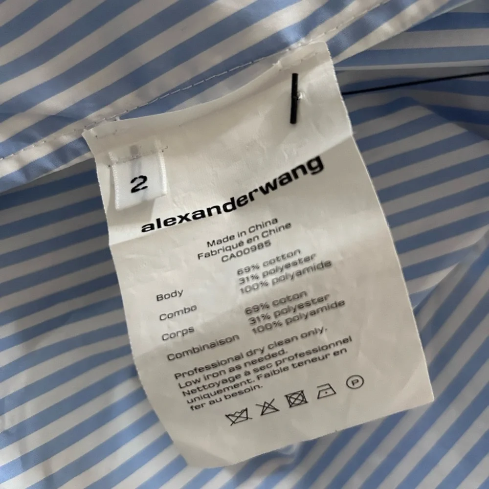 SOLD! Alexander Wang Off Shoulder Asymmetric Striped Mesh Accent Poplin Top 2 - Picture 12 of 17